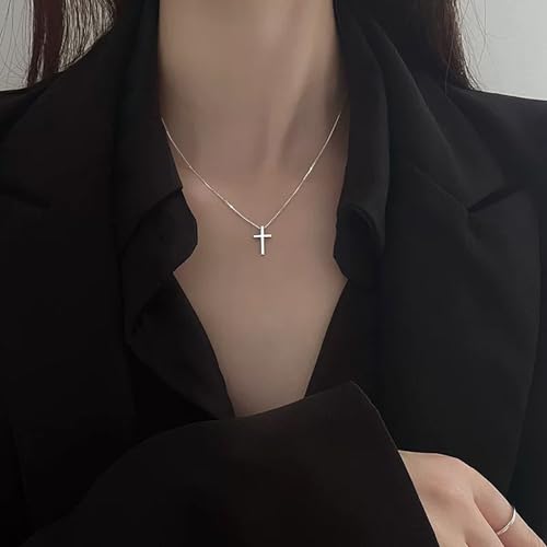 Tiny Mini Cross Necklace, Silver Shiny Choker Pendant Box Chain for Women3
