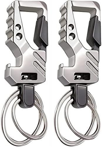 GABOX 2Pcs Key Chains EDC Key Rings Bottle Opener Keychain Car Keys Tactical Carabiner Keychain with Clip Llaveros de Hombre for Men and Women - Heavy Duty, Silver Color