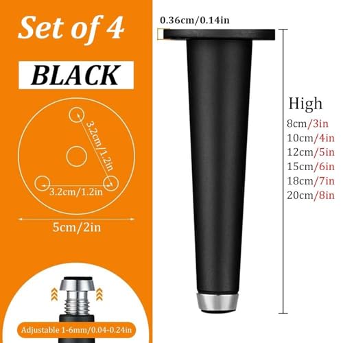 Patas ajustables para muebles gris de 15 cm: pack de 4 patas de repuesto para cama y sofá 3