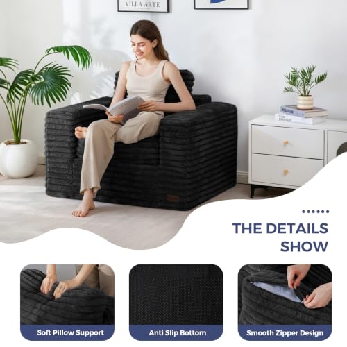 Image of MAXYOYO Bean Bag Chair with Pillows, Floor Sofa with Armrests and Support, Plush Foam Filled Lounge Chair for Adults, Cozy Bean Bag Couch for Living Room, Bedroom, Apartment, Black