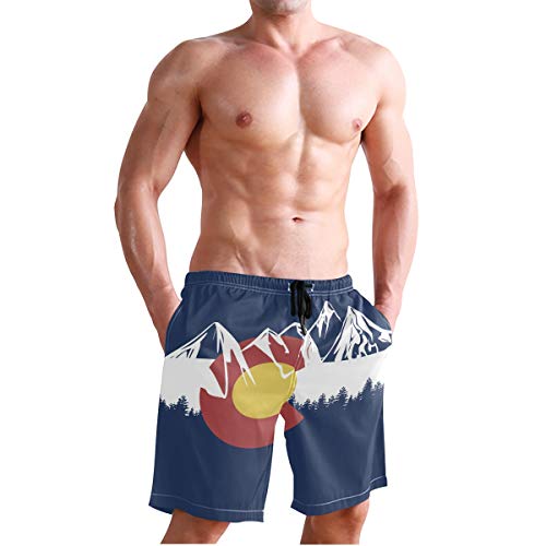 Colorado Flag Mountain Village Day Swim Trunks Summer Beach Shorts Pockets Boardshorts Men Mesh Lining3