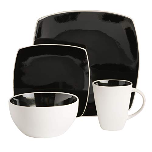 Gibson Soho Lounge Square Reactive Glaze Stoneware Dinnerware Set, Service For 4 (16Pc), Black/White #TOP1