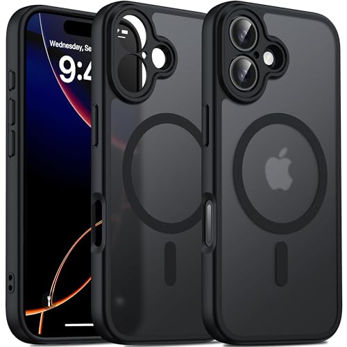 Image of Oterkin Magnetic for iPhone 17 Case Matte,Upgraded Full Camera Protection Compatible with MagSafe Frosted Translucent Shockproof Anti-Scratch Slim Fit Case Military Grade Protection 6.3 (Black)