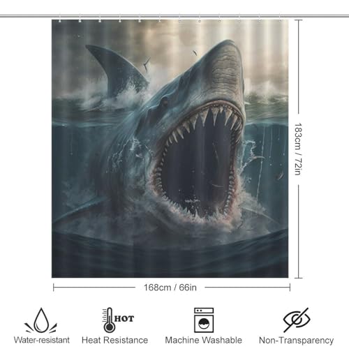 Rideau de douche requin polyester lavable imperméable 168x183cm cabine de douche - 4