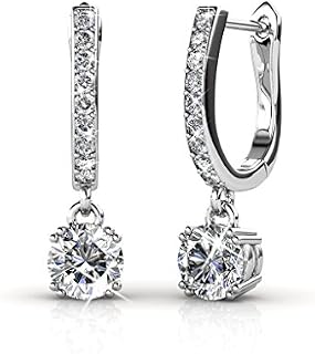 Cate & Chloe McKenzie 18k White Gold Dangling Earrings with Swarovski Crystals, Solitaire