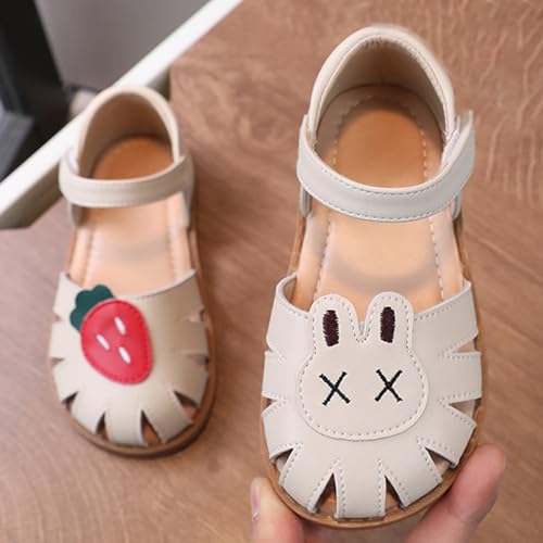 Image of WUIWUIYU Toddlers Little Girls T-Strap Hook&Loop Dress Strawberry Summer Shoes Closed Toe Carrot Sandals