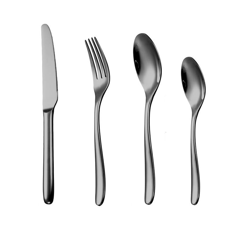 Ce Service de Couverts, composé de 4/16/24/32/40/48 pièces en Acier Inoxydable 304 (fourchettes et cuillères) avec des Manches épais Originaux en Forme d'œuf, est Noir. Service de 48 pièces