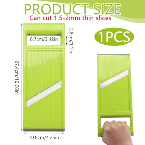 Vegetable Slicer Handheld Mandoline Food Slicer Stainless Steel Portable Vegetable Chip Maker for Kitchen Vegetable Fruits Potato Cheese Cucumber Carrot Quick Slice Uniform Slicing Knife, Green - Image 3