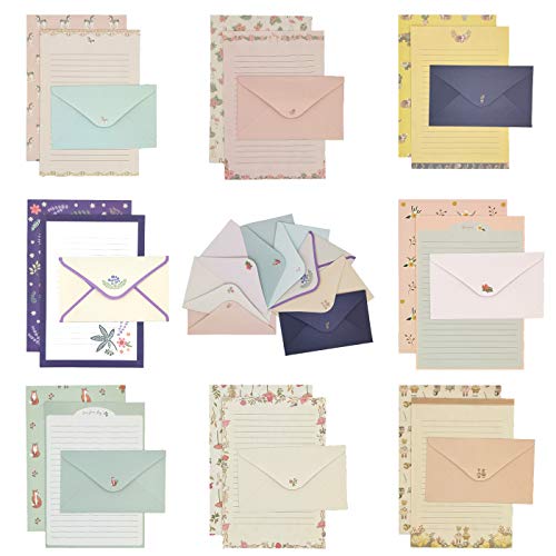 ELTNEGSA stationery paper, 72PCS writing paper stationery set (48 stationery paper + 24 envelopes) 8 Different Style