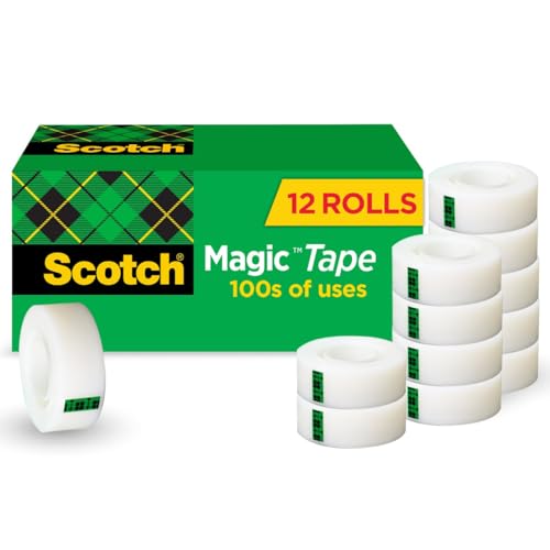 Scotch Magic Tape 12-Roll Cabinet Pack, Numerous Applications, Invisible, Engineered for Repairing, 3/4 x 1296 Inches