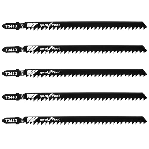 5 Pcs T344D T-Shank Jigsaw Blades 6 Inch Long Jig Saw Blades for Wood Multi Purpose High Carbon Steel Jigsaw Blade Metal and Plastic Cutting Tool for Quick Cutting Wood Plywood Hardwood Plastic