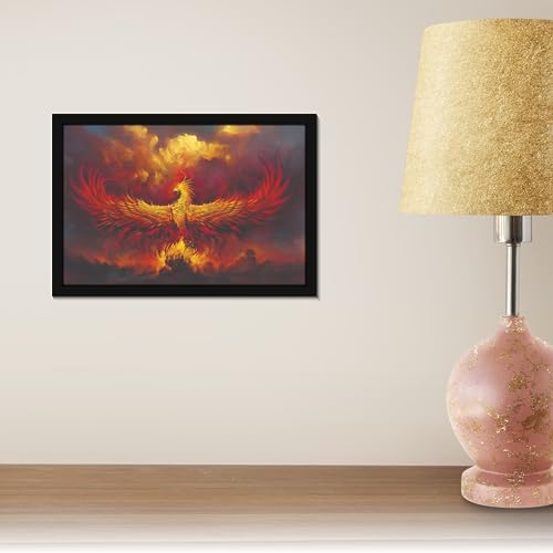 Image of Mad Masters Phoenix Bird Wings on Fire Painting Hanging Photo Frame Decorative Item for Living Room, Bedroom, Home Decor and Wall Decoration (MM 1897, 30.5L x 20.3W cm, Canvas, With Plexi Glass)