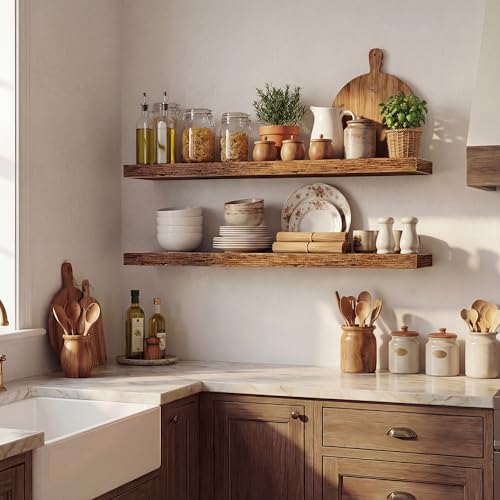 Image of Dreamland 36 Inches Floating Shelves for Wall, 9.3 inch Deep Long Floating Shelves Set of 2, Large Display & Storage Shelf, Wall Shelf for Bathroom Bedroom Living Room Kitchen Office, Rustic Brown