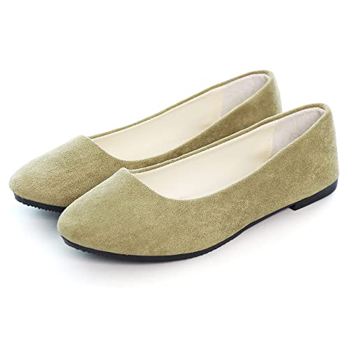 Dear Time Women Flat Shoes Comfortable Slip on Pointed Toe Ballet Flats Army Green US 8.53