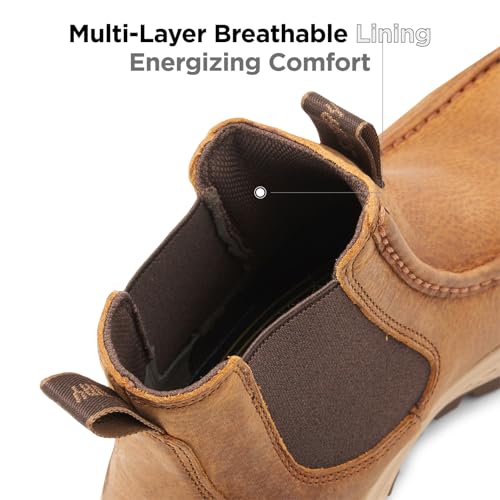 Image of SUREWAY Men's Slip-On Work Boots, Lightweight Moc Toe Leather Boots | Casual Leather Boots Slip-Resistant Rubber Outsole,Chukka boots for All-Weather Comfort