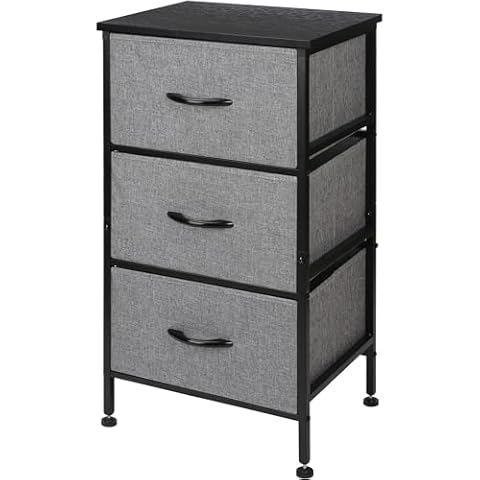 YOHKOH Tall Dresser Storage Drawers Stand with 3 Removable Fabric Drawers-Organizer Unit for Bedroom, Living Room, Storage Bins with Drawers,Grey Cover