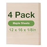 Wowood 4 Pack Maple Plywood Sheets, 12 x 16 x 1/8 Inch, 3mm Plywood for Laser Cutting, Thin Unfinished Wood Sheets for Architectural Models, Wood Burning and DIY Wood Crafts