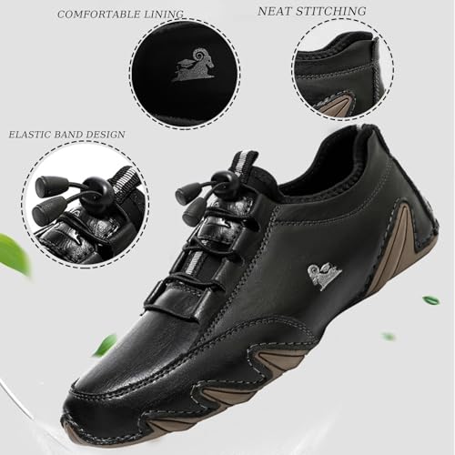 Men's Genuine Leather Elastic Casual Driving Shoes Fashionable, Lightweight Flat Non-Slip Office Formal Sports Shoes Classic Slip-On Loafers4