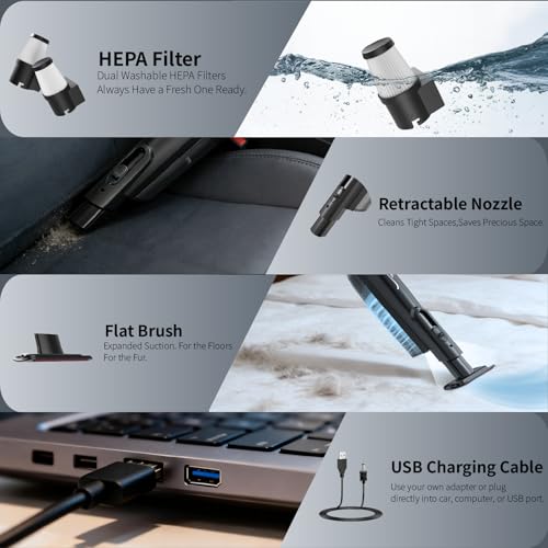 Image of Cordless Handheld Vacuum, Lightweight Portable Hand Vacuum Cleaner with LED Light,Rechargeable Hand Held Vacuum with One-Touch Empty, Powerful Suction for Office, Home,Car, Inky