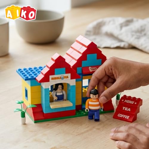Image of AIKO Town Cafe | 160 Premium ABS Plastic Building Blocks | Multi-Colour Construction Toy for Kids | STEM Educational Blocks with Idea Book | Best Gift for Boys & Girls | Screen-Free Toy
