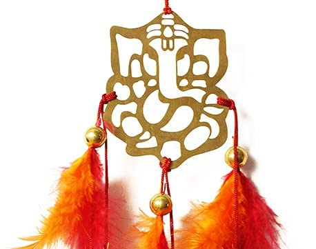 DREAM CATCHER Artbug Lord Golden Ganesha Car Hanging/Dream Catcher, Car Ornament, Car Decorative/Showpiece, Dashboard Mirror Hanging Decoration - For Positive Energy And Protection, 3 Inch, (Multi) 2