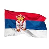PHENO FLAGS Serbien Flagge 90x150cm - wetterbeständige Fahne mit Messingösen, 100% Polyester, robuste Doppelnaht & in lebendigen Farben - ideal für Flaggen-Liebhaber