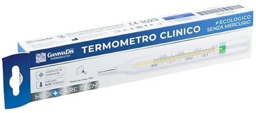 promo 2 pezzi Gammadis Termometro Clinico classico in vetro per febbre al gallio senza mercurio per adulti e bambini (2 pezzi)