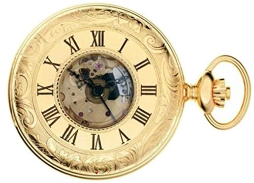 I LUV LTD Ornate Half Hunter Pocket Watch Gold Plated with 17 Jewel Movement