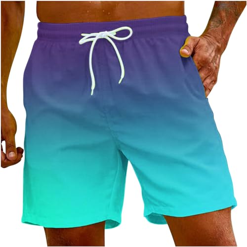 Muscularfit Swimming Trunks for Men Drawstring Color Block Elastic Waist Bathing Suits Hawaiian Beach Shorts with Pockets