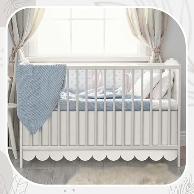 Beige Scalloped Crib Skirt 28x 52 with 14 Drop Pleated Dust Ruffle with Split Corners for Baby Boys Girls Soft 4-Sided Crib Bed Skirt Nursery Standard Toddler Bedding