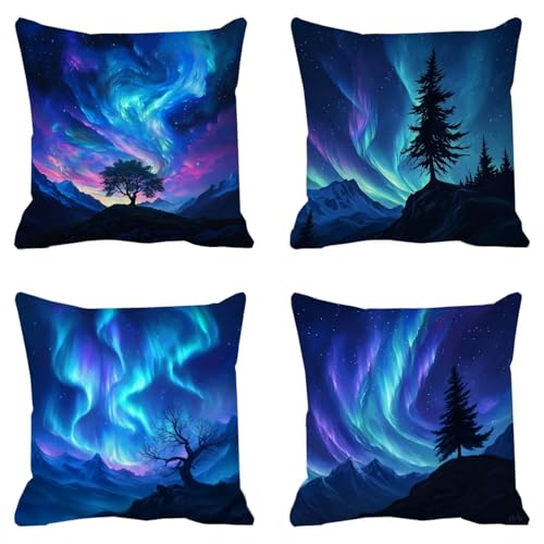 Housse coussin 35x35cm taie oreiller lin imperméable bleu - 2
