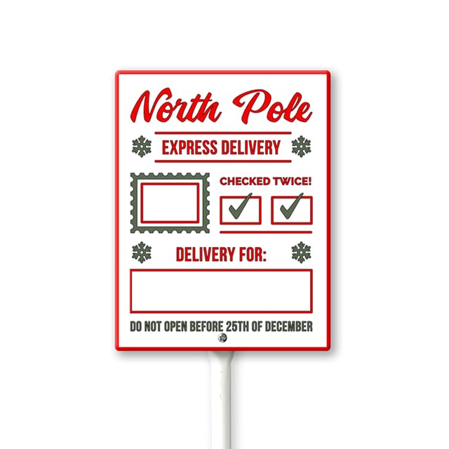 Geroclonup 4.6x6Inch Christmas Direction Sign Yard Stake, North Pole Express Delivery Garden Stake Wall Ornament Decor for Lawn Outdoor Holiday Decorations Outdoor Display