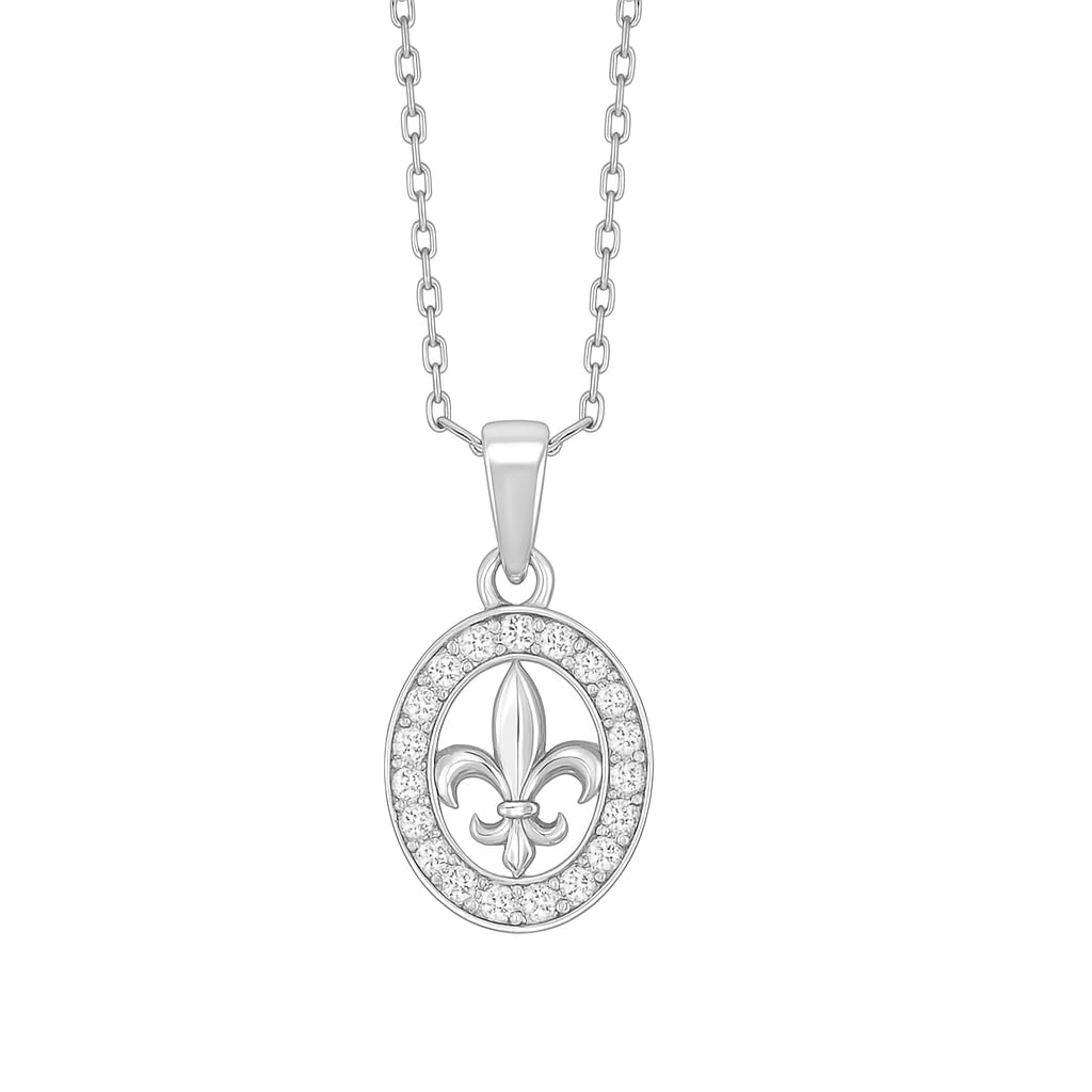 Colgante ovalado de Plata de Ley 925 y Circonitas Blancas - Flor de Lis (11 mm)