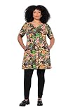 Halbarm Ulla Popken Damen große Größen Übergrößen Plus Size Longshirt, A-Linie, Tunika-Ausschnitt, Halbarm schwarz 58+ 838153100-58+