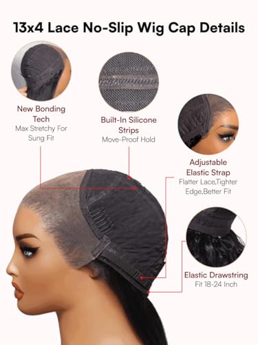 Image of Beauty Forever Honey Blonde Highlight Body Wave 13x4 HD Lace Front Wig Human Hair, Glueless Drawstring Wig Pre Plucked Pre Cut Bye Bye Slip Secure Fit Big Deep Parting Lace Wig 150% Density 18inch