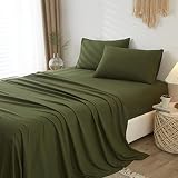 BuLuTu Army Green Twin Bed Sheet Set 3 Pieces Deep Pocket 100% Washed Microfiber Bedding Sheets Supe