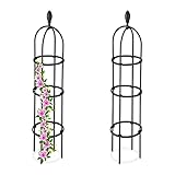 Relaxdays Rankhilfe Obelisk, 2er Set, 100cm hoch, Ranksäule für Kletterpflanzen, Metall, freistehend, Rosenturm, schwarz