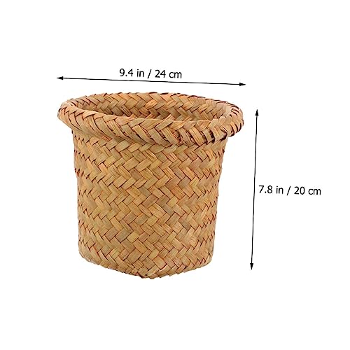 Caneca de basura tejida marrón natural para hogar y oficina miniatura 2