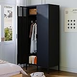 COFaR Metall-Kleiderschrank mit Hängestange, 180,3 cm hoch, Schlafzimmerschrank, Kleiderschrank für Zuhause, Büro, Garage, Waschküche, Schwarz