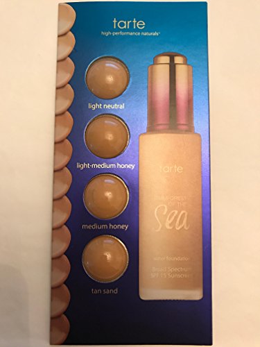 Tarte Rain Forest of the Sea Water Foundation 15 Sunscreen in Light Neutral, Light-Medium Honey, Medium Honey, and Tan Sand (0.016 oz x 4)