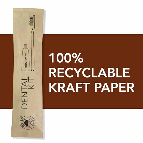 Image of Old Tree Eco-Friendly Dental Kit (Pack of 100) - Bamboo Toothbrush & 8g Anchor Toothpaste in Kraft Paper Pouch | Guest Room Amenities for Hotels, Resorts, Guest Houses, Hospitals