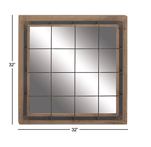 Deco 79 Wood Wall Mirror With Grid Frame, 32" X 4" X 32", Brown #TOP7