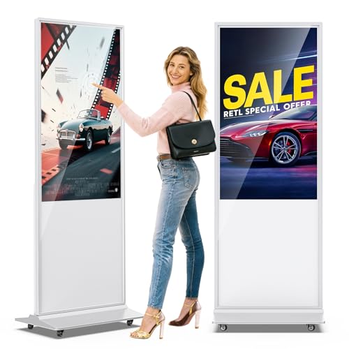 Image of 49 Inch Digital Signage Display,Indoor Floor Standing TouchScreen Advertising Display Kiosk Android System,Commercial LCD Totem Support HDMI-in,Free Customization Stickers and CMS System(White)