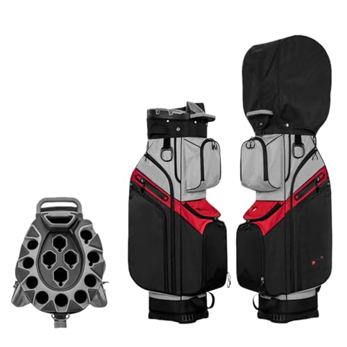 TBQZ 新しいアップグレードキャディバッグ ゴルフ キャディバッグ クラブケース 5ファスナーポケット付き キャスター付きゴルフケース コンシール可能 な格納式トロリーバー キャスター付き 取り外し可能なショルダーストラップ付き キャディーバッグ スタン