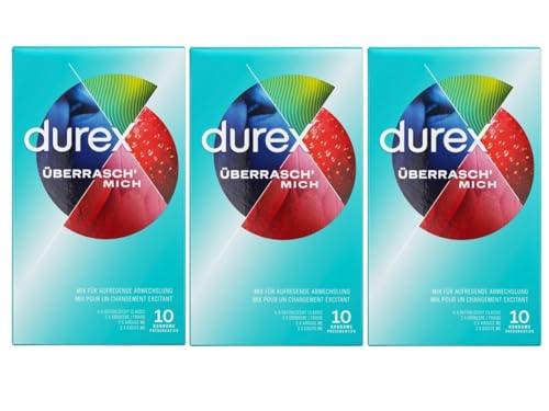Durex Überrasch Mich Kondome-Mix – Mischung mit 4 verschiedenen Kondom-Sorten zum Ausprobieren – 30er Pack (3 x 10 Stück)