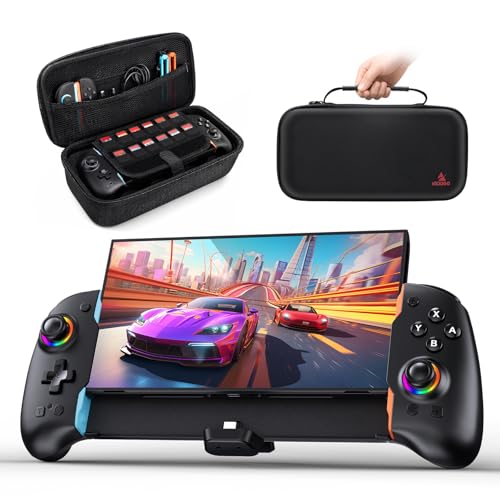 Image of NexiGo Hall Effect Gripcon with Carrying Case for Switch 2, 4K HDMI Output for TV Mode, Handheld Controller w / Hall Sensing Joysticks & Triggers, RGB Lights, Mapping, 6-Axis Gyro, Turbo, Black
