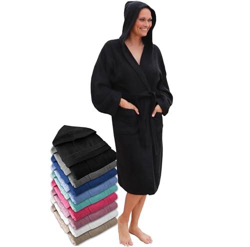 LEBENGOOD Albornoz Mujer con Capucha 100% Algodón, Toalla Rizo Americano 450 gsm, Albornoces Juveniles, Ducha, Piscina, Bata Baño, Unisex,Hombre, Tallas S M L XL XXL 3XL (Alb.Cap. Negro M)