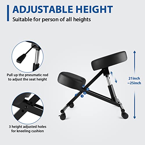 Image of Ergonomic Kneeling Chair, Meditation Chair with Height Adjustable and Cushion for Home and Office, Posture Office Stool with an Angled Seat and Casters