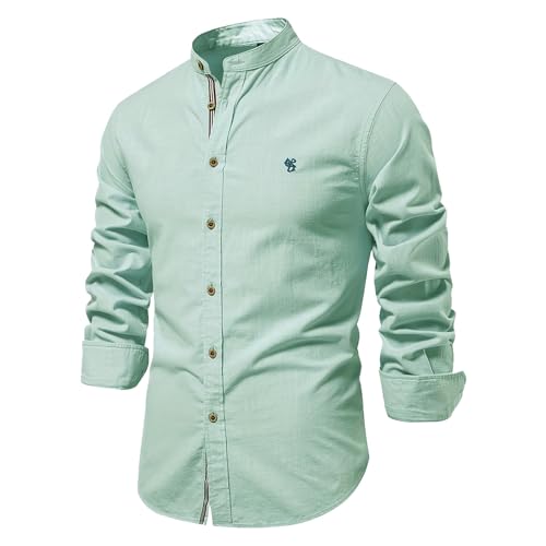 Mens Fashion Linen Shirts Solid Color Cotton Long Sleeve Shirt Business Casual Button Down T-Shirts3