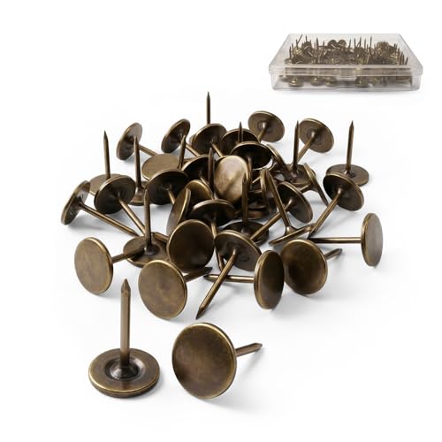 FXPay Heavy Duty Thumb Tacks Extra Long Sharp Pins for Upholstery Cork Boards & Bulletin Boards Strong Hold Metal Push Pins for Photos Posters Fabric & Crafts Bronze 100 Pack